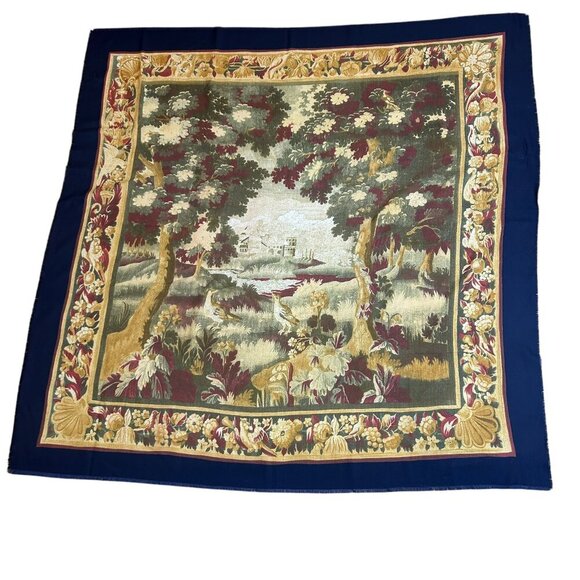 Vintage 90s Tapestry Look Large 46" Square Challis Scarf - Picture 1 of 9